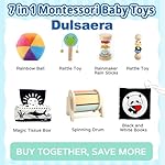 Montessori Toys for Babies 0-6 Months, 7 in 1 Learning Educational Set Newborn Toys 6-12 Months, Rainbow Ball, Baby Black and White Books, Tissue Box Toy, Spinning Drum, Rattle Toy - Image 4
