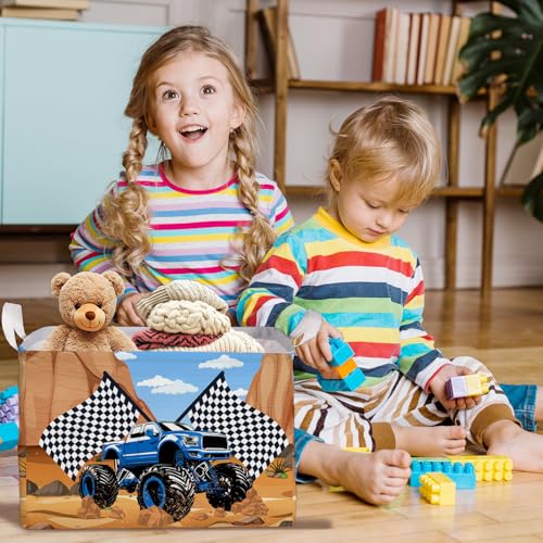 Image of Excavator Foldable Storage Basket with Handle, Waterproof Organizer for Toys and Clothes, Excavator Portable Box for Nursery Game Room, Gifts Container for Boys Girls, Toy Storage Box for Party Decor