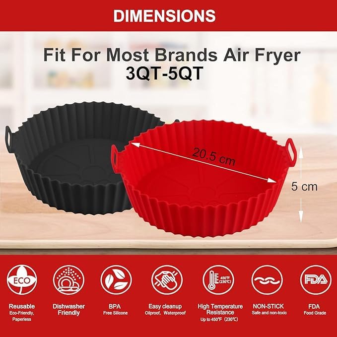 Image of 1 Pcs Round Reusable Non-Stick air Fryer Accessories Silicone Coating Pot Basket for Microwave Oven oil sprayer bottle and Oil brush And Spatula Set, 200 Millilitre, Multicolor