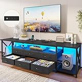 BTHFST TV Stand with LED Lights & Power Outlets, for TVs up to 85 Inches, 6 Fabric Drawers Entertainment Center with Open Storage Shelves, 71' TV Media Console Table for Living Room, Bedroom, Black