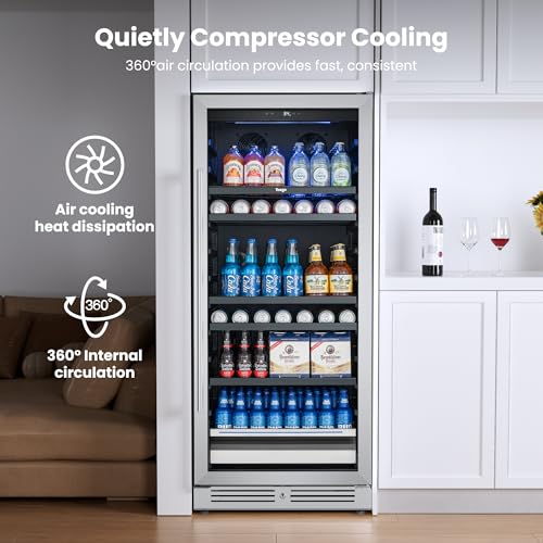Image of Yeego 24 Inch Beverage Refrigerator, 238 Can Built-In Beverage Cooler with Glass Door & Door Lock, Freestanding Drink Fridge with Digital Temperature Control for Soda, Beer & Wine, Kitchen or Home Bar
