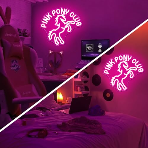 Image of Pink Pony Neon Sign Music Cowgirl Western Neon Lights for Wall Decor Dimmable Pony Club Light Up Sign Midwest Princess Led Signs for Bedroom Wall Bar Pub Gift