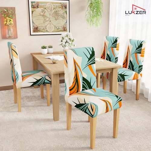 Image of Lukzer 6PC Multiprint Design Stretchable Dining Chair Cover | Universal Fit Removable Washable Slipcover | 140 GSM Polyester + Spandex | Elastic Protective Cover for Home & Hotel Chairs Seat Slipcover
