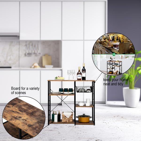 Brown 3-Tier Kitchen Baker's Rack, Microwave Oven Stand with Storage Shelves, Utility Cart Workstation for, Coffee Bar Station for Countertop, Kitchen Utility Cart Storage Workstation for Coffee Bar