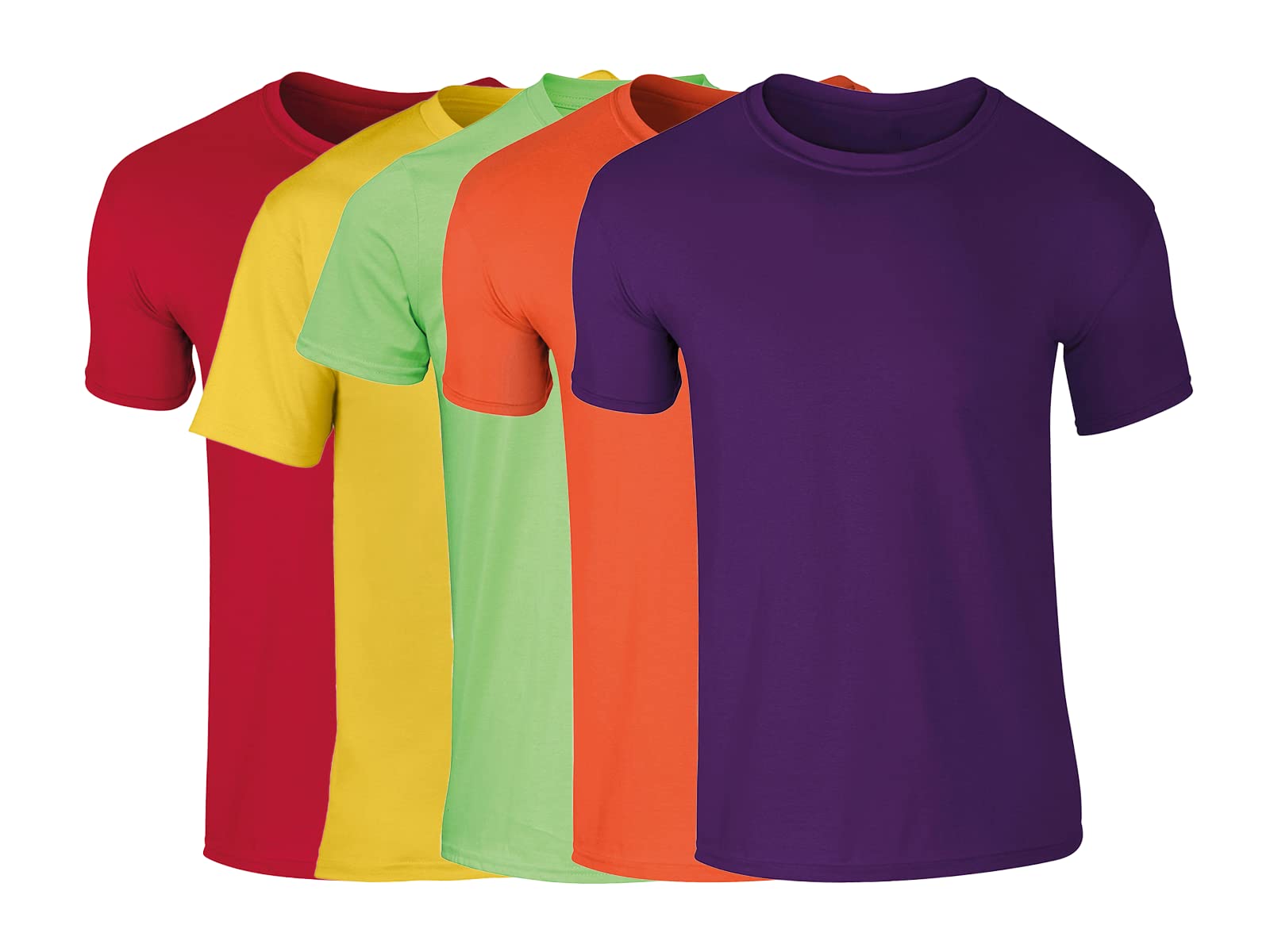 COOZO Mens Soft Cotton Pack of 5 Short Sleeve T-Shirts - Cherry Red/Daisy/Lime/Orange/Purple - M