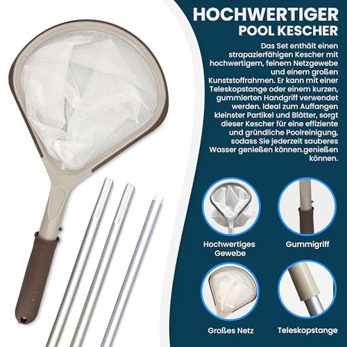 Sunik Spa Poolreinigungsset - Whirlpool Reiniger Set 3-teilig - Whirlpool Zubehör Wartungsset mit Teleskopstange, Kescher klein & Bürste - Whirlpool reinigungsset für Pools & Spa