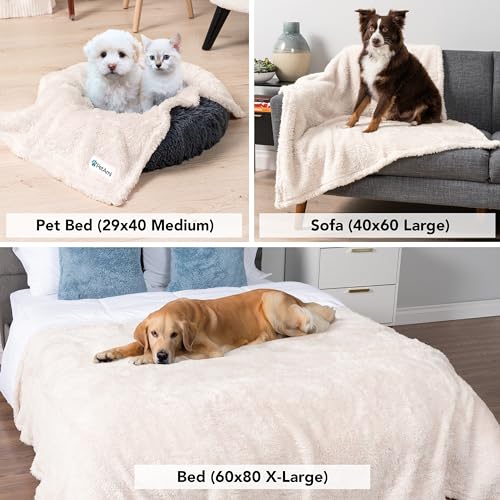 Image of PetAmi Beige Medium (29x40) Dog Cat Pet Blanket Throw for Couch Bed Sofa Indoor Use, Sherpa Fleece, Fluffy Soft Warm Calming, Machine Washable