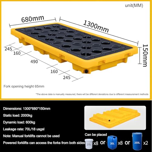 Palés industriales, Bandeja Modular de contención de derrames con Rejilla extraíble – cubeta de contención Resistente a Productos químicos para bidones de Aceite, Uso en Laboratorio e indust