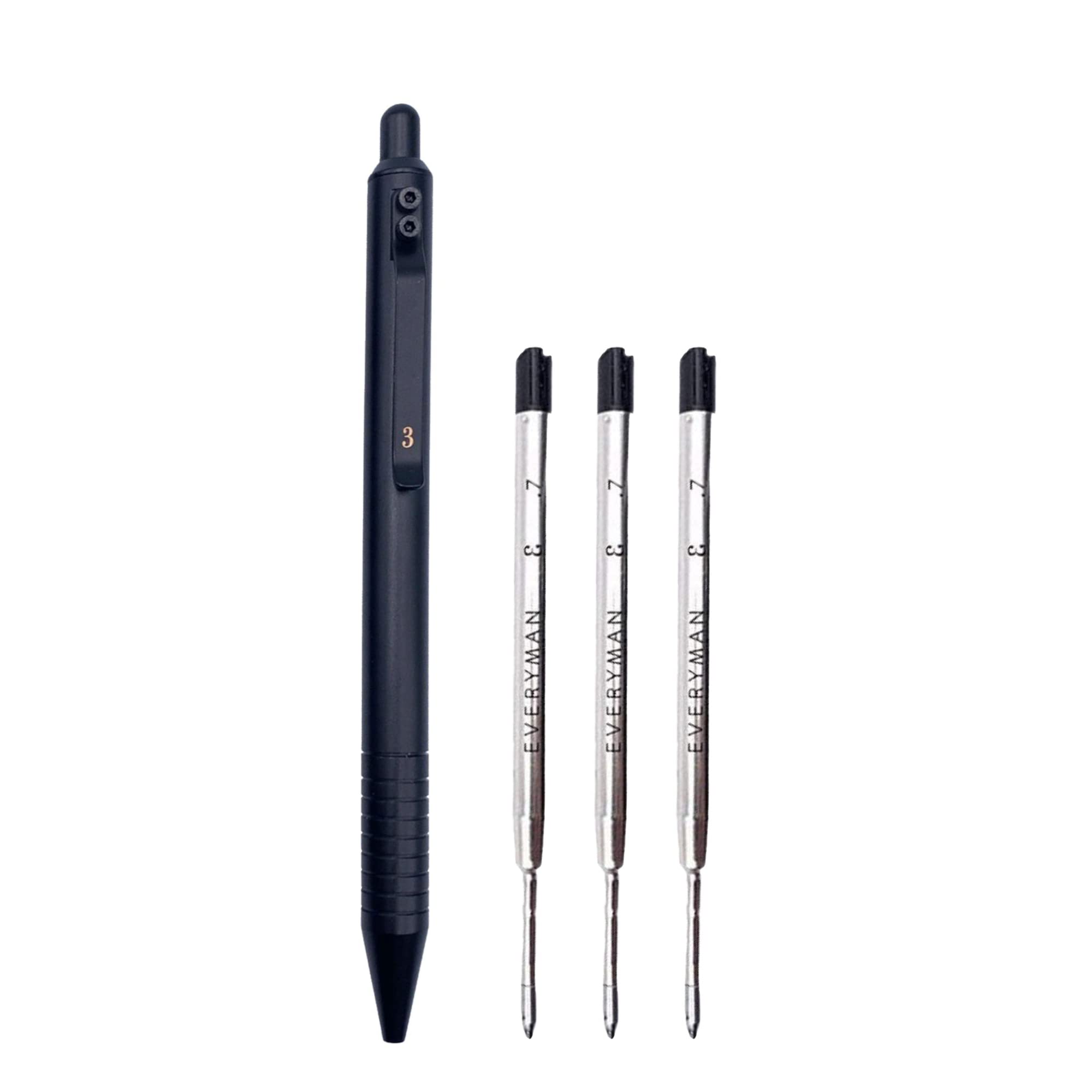 Everyman Grafton Pen, EDC Pen with Premium Gel Ink, Luxury Metal Writing, Gift for Office, Business, Executive (Bundle, Black)