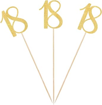 Gold Glitter 18th Birthday Centerpiece Sticks, 12-Pack Number 18 Table Topper Anniversary Party Decorations