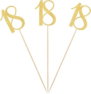 Gold Glitter 18th Birthday Centerpiece Sticks, 12-Pack Number 18 Table Topper Anniversary Party Decorations