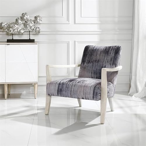 Uttermost 23587 Watercolor - 31 Inch Accent Chair, Charcoal/Gray/Blue Chenille/Natural Off-White Finish #TOP1