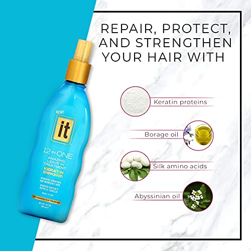 12-In-One Amazing Leave-In Hair Treatment Spray - Infused With Keratin And Borage Oil To Hydrate Smooth And Nourish Hair - Conditioner Spray Strengthens And Protects Dry & Damaged Hair - It 12-In-One #TOP2