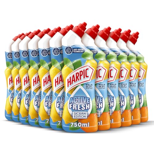 Harpic Active Fresh Toilet Cleaning Gel, Sicilian Edition, Pack of 12 x750ml,Infused with Natural Oils, Anti Odour Technology