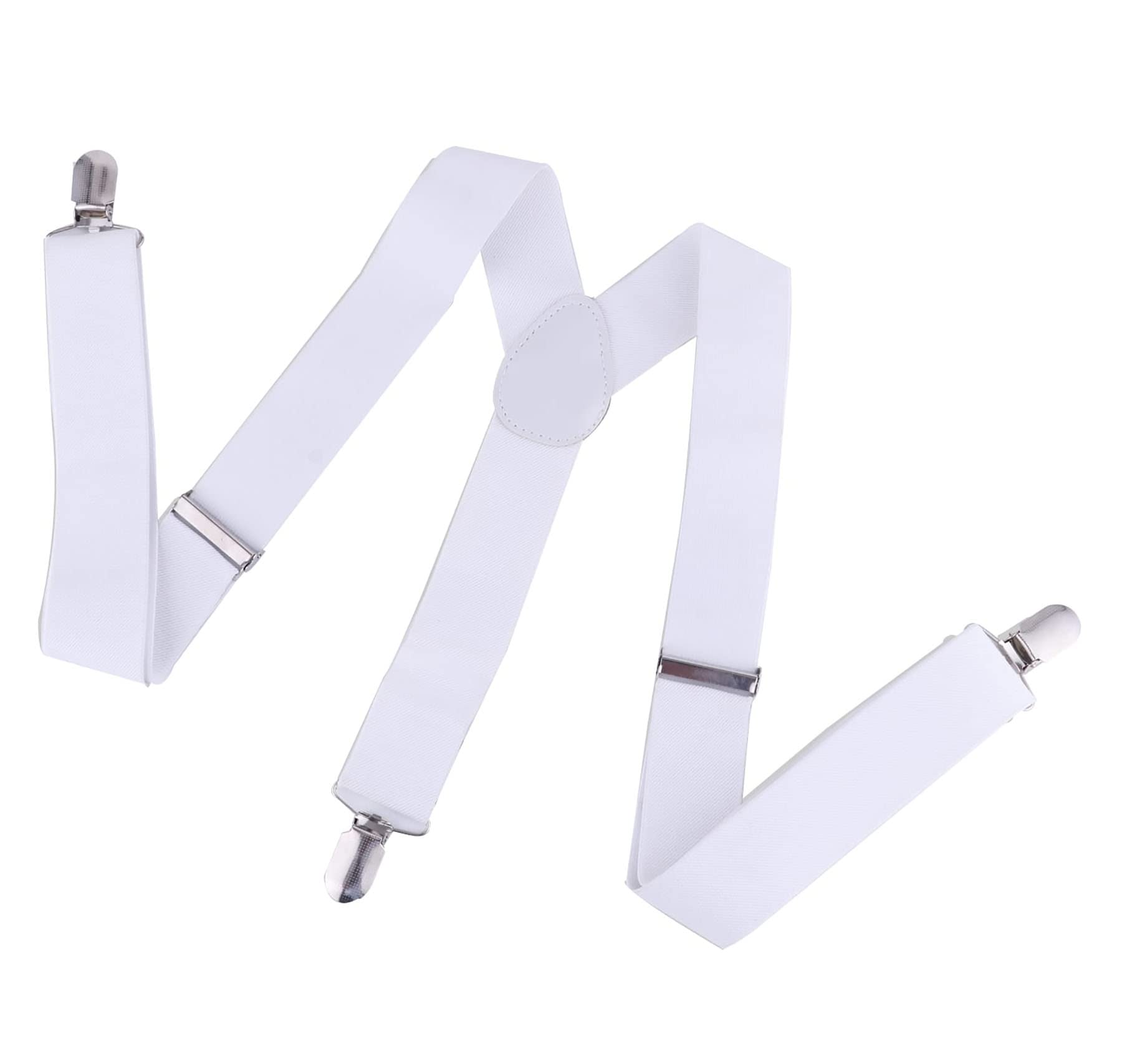 Willian Store Solid Plain Adjustable Y-Back Suspender Silver Clips for Men -White-image-41