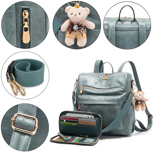 Image of Soperwillton Women Backpack Purse Shoulder Handbags Travel Bag Set 2pcs | Soft PU Leather,Large Capacity,Many Pockets,with a Functional Wallet,with a Detachable Shoulder Strap,Multipurpose Design