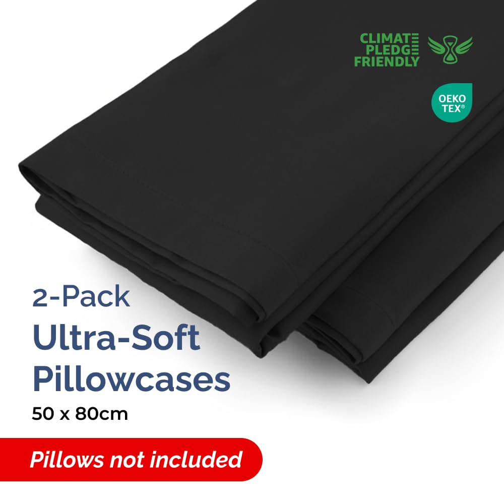 Federa 50x80 Nero- Set da 2 - Federe in Microfibra di Alta Qualità - Morbide, Confortevoli e Lavabili in Lavatrice - Federa 50x80 per Cuscini, Set 2 Federe Nero - OEKO-TEX Certificato