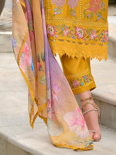 Image of INDO ERA Women's Pure Silk Kurta and Pant with Dupatta Set