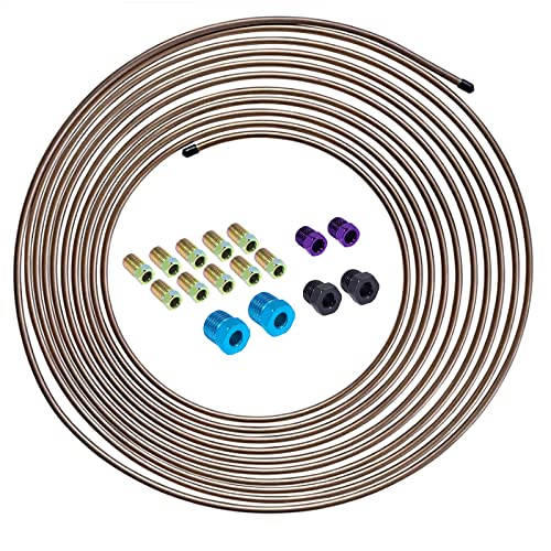 25ft 1/4 Copper-Nickel Brake Line Kit .028 Wall SAE 16 Fittings