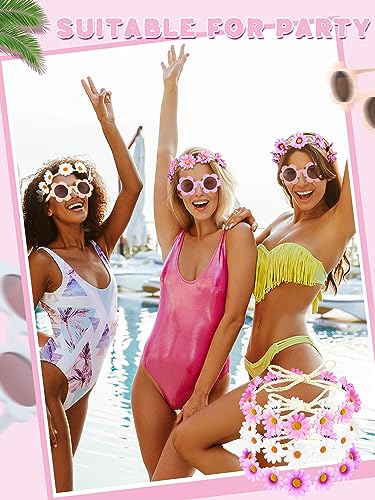 Kanayu 16 Pcs Flower Sunglasses and Headbands Set, Daisy Flower Crown Costume Set Colorful 60s 70s Party Gifts Party Favors4