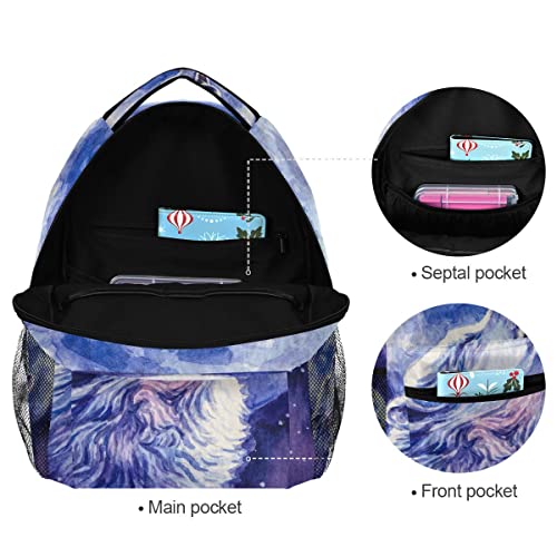 Mochila grande de lobo blanco y luna para estudiantes y portátiles en viajes y camping 7