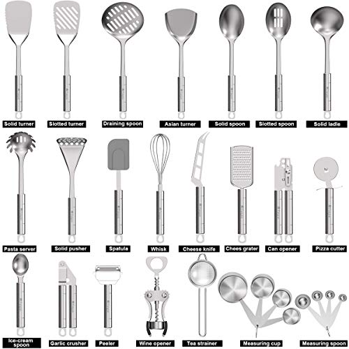 Stainless Steel Kitchen Utensil Set- Fungun 28 Pcs Cooking Utensils - Nonstick Kitchen Utensils Cookware Set with Spatula - Best Kitchen Gadgets Kitchen Tools Kitchen Accessories