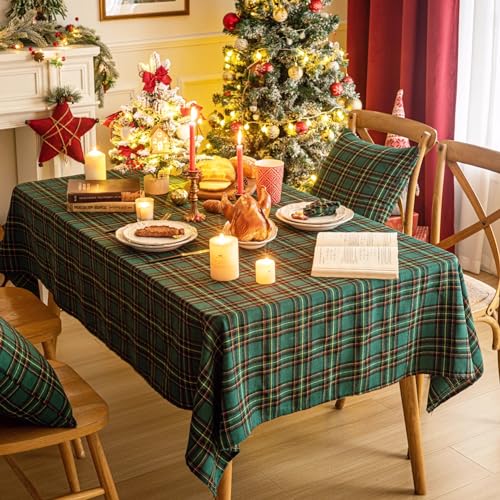 AQOTHES Green Yellow Plaid Christmas Tablecloth 60x84, Tartan Table Cloth Decorations, Winter Holiday Tablecloths for Rectangle Tables Parties Dining Farmhouse Kitchen Decor by AQOTHES - Image 2