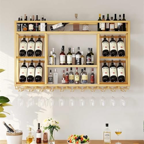 Étagère à vin murale dorée pour optimiser l'espace du bar