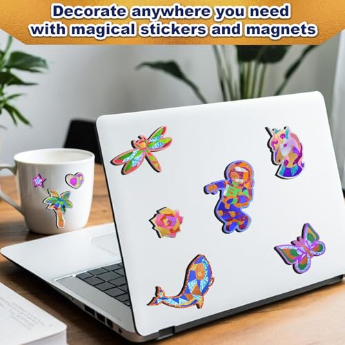 Yazhiji Foil Art Craft Kits for Kids Mermaid Mega Mess -Free Fun Activity Set for Child, DIY Printing Craft Kits for Ages 4 5 6 7 8 9 10 11 12 Years Old, Art Supplier Travel Toys for Boys Girls