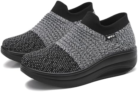 AUUGK Women’s Slip-on Walking Shoes Mesh Breathe Air Cushion Sock Sneakers for Women Ladys Fashion Platform Lightweight Loafers Non-Slip Nursing Work Shoe