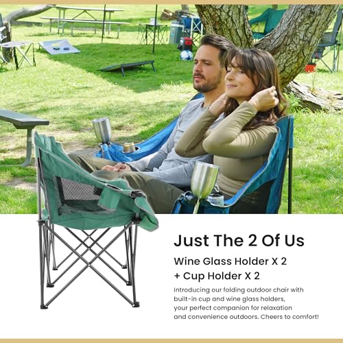 ARROWHEAD OUTDOOR Portable Folding Double Duo Camping Chair Loveseat w/ 2 Cup & Wine Glass Holder, Carrying Bag, Supports up to 500lbs by ARROWHEAD OUTDOOR - Image 3