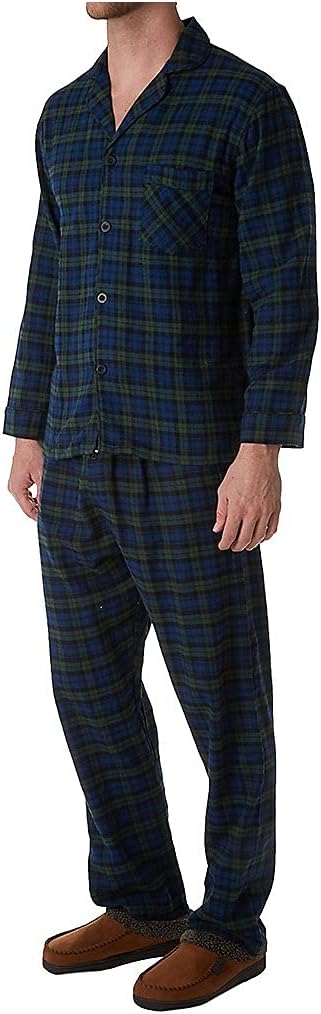 Hanes Men's 100% Cotton Flannel Plaid Pajama Top and Pant Set, Long Sleeve Button Down