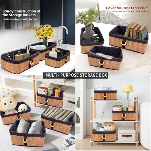 Image of LUXE HOME INTERNATIONAL Storage Basket Brick Bamboo Box Eco-Friendly, Foldable & Lightweight Organizer (Beige, 30x20x12 cm, Pack of 2)