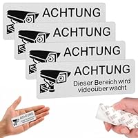 4 Stück Videoüberwachung Schild – 8.5x3 cm Aluminium Hinweisschild, UV & wetterfest Deutliche Überwachungshinweise, Sicherheitskamera Hinweis Schild für Haus, Garten, Büro, Tor und Garage