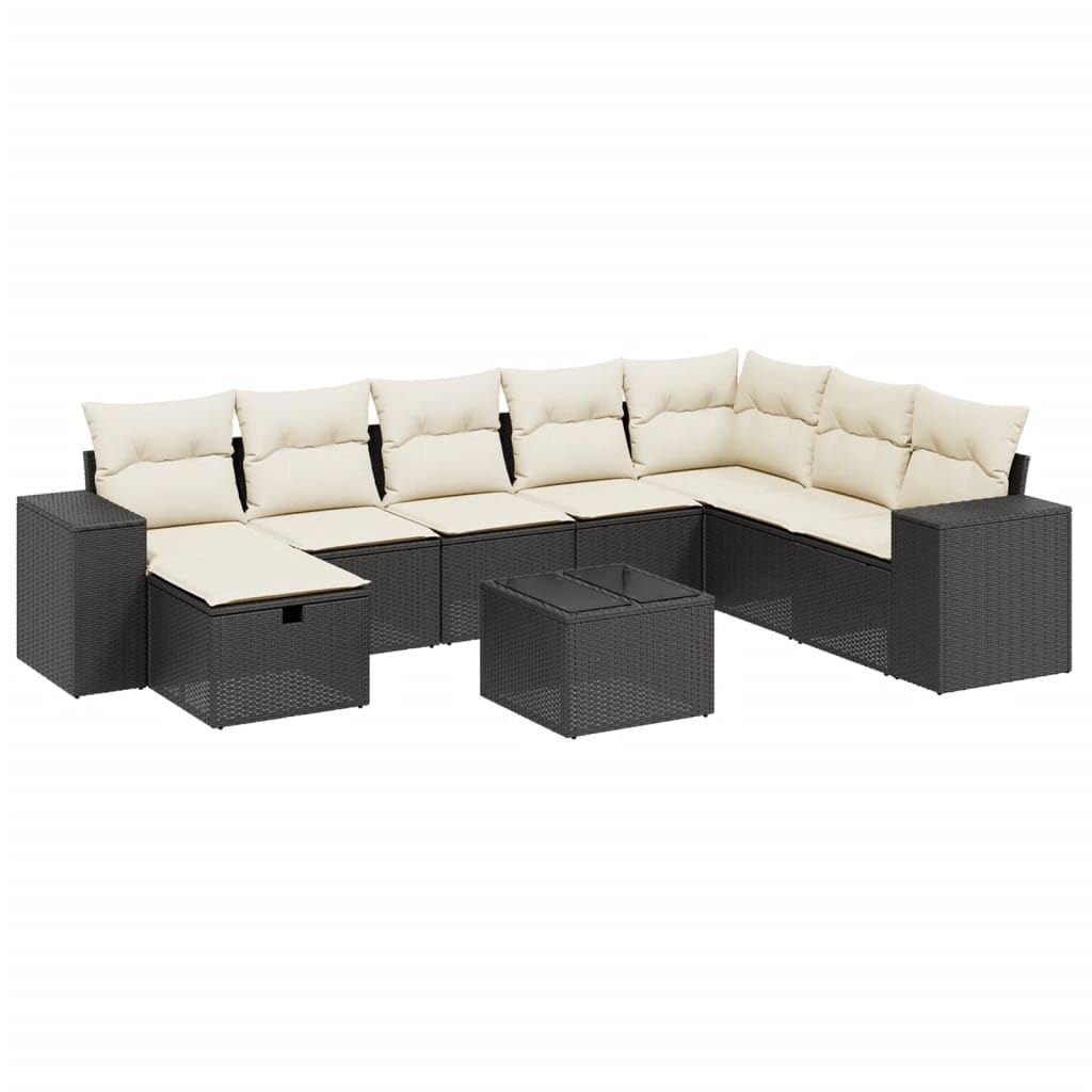 LAPOOH Set Divani da Giardino con Cuscini 7pz Nero Polyrattan,Set Divani da Giardino,Divanetti da Esterno,Divani da Esterno Giardino,Set di Mobili da Giardino-3264835