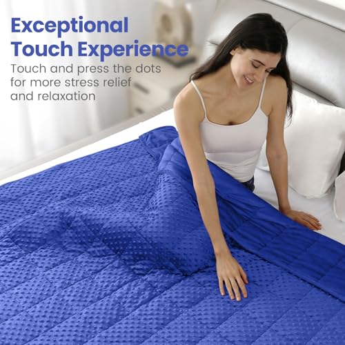 Image of Wemore Minky Dot Weighted Blanket for Adults King Size 25 lbs, Soft Cozy Heavy Blanket for Bed and Couch, Breathable Blanket for All-Season with Glass Beads, Blue 80 x 87 inches