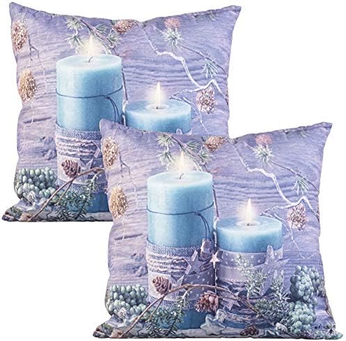 infactory Beleuchtete Kissen: 2er-Set Deko-Kissen, Kerzen-Motiv, 2 LEDs ...