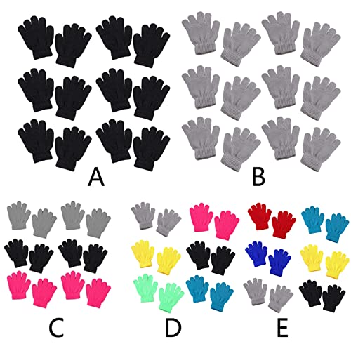 MOMOJIA Wrist Warmer, 6 Pairs Kids Winter Knitted Full Finger Gloves Solid Color Warm Mittens3