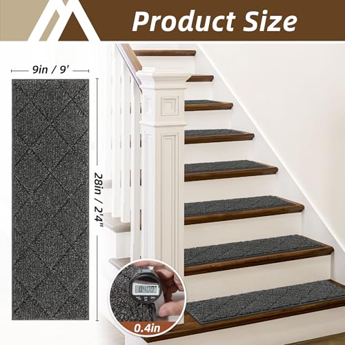 COSY HOMEER 15 Pack Full Edge Wrapping Stair Carpet Treads,70x22 CM Non-Slip Stair Tread Runners for Indoor Wooden Steps Stairs Soft Polyester, Easy Care & Peel Noice Reduction, Black - Image 5