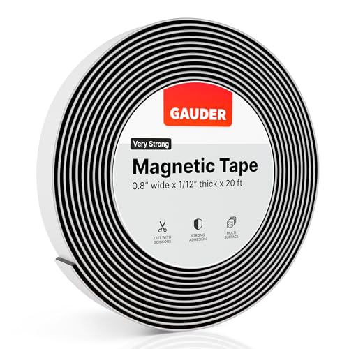 GAUDER Self-Adhesive Magnetic Tape Strong - Foam Adhesive Magnetic Strips for Uneven Surfaces - High Strength Magnet Roll with Enhanced Adhesion and Optimized Force (20 ft x 0.8 in)