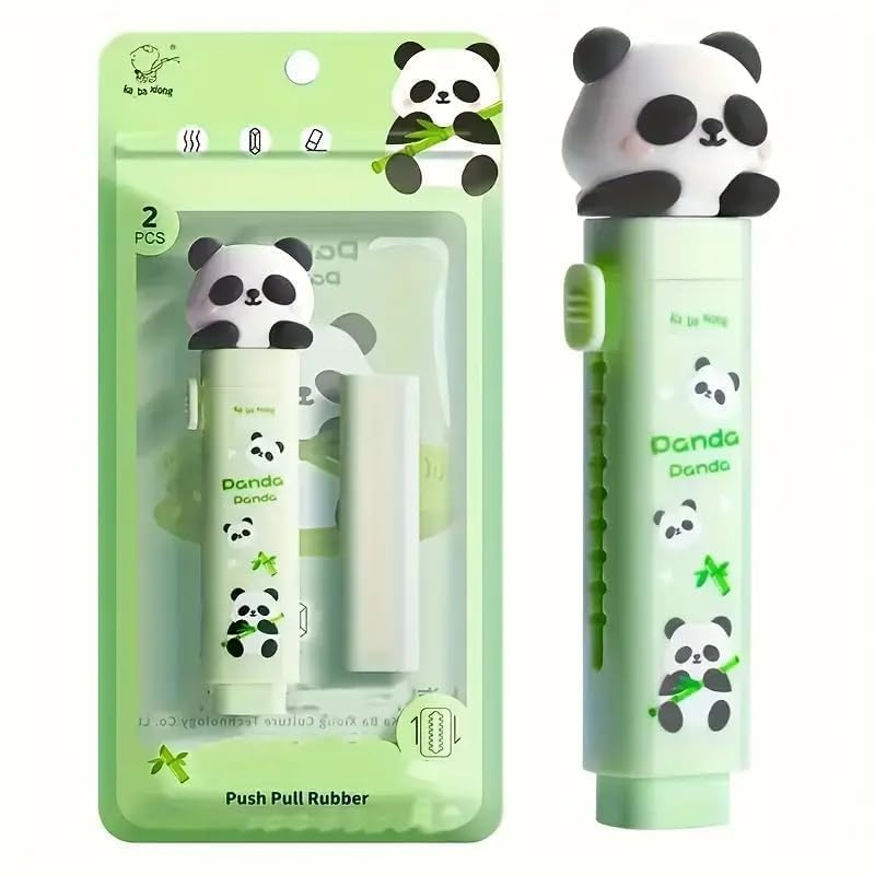Image of Panda 3-Layer Big Capacity Pencil Case for Kids with Free Panda Push-Pull Eraser | School Bag Shape 6-Layer Storage Pencil Pouch | Cute Cartoon Stationery Organizer (Green Panda)