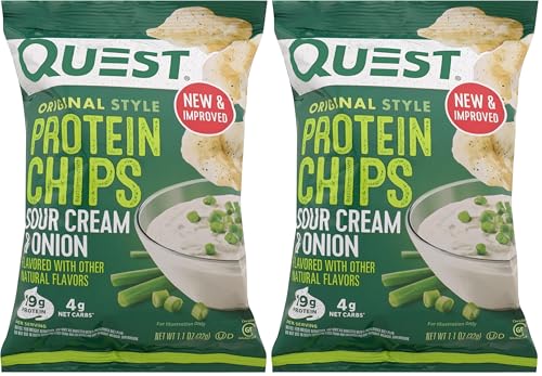 Image of Quest Nutrition Protein Chips, Sour Cream & Onion, 21g Protein, 3g Net Carbs, 130 Cals, 1.1 oz Bag, 1 Count, High Protein, Low Carb, Gluten Free, Soy Free, Potato Free (Pack of 2)