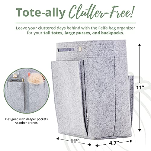 Felfa 11 Inch Soft Grey Felt Tote Organizer Insert For Purses, Backpacks, And Tall Totes #TOP2