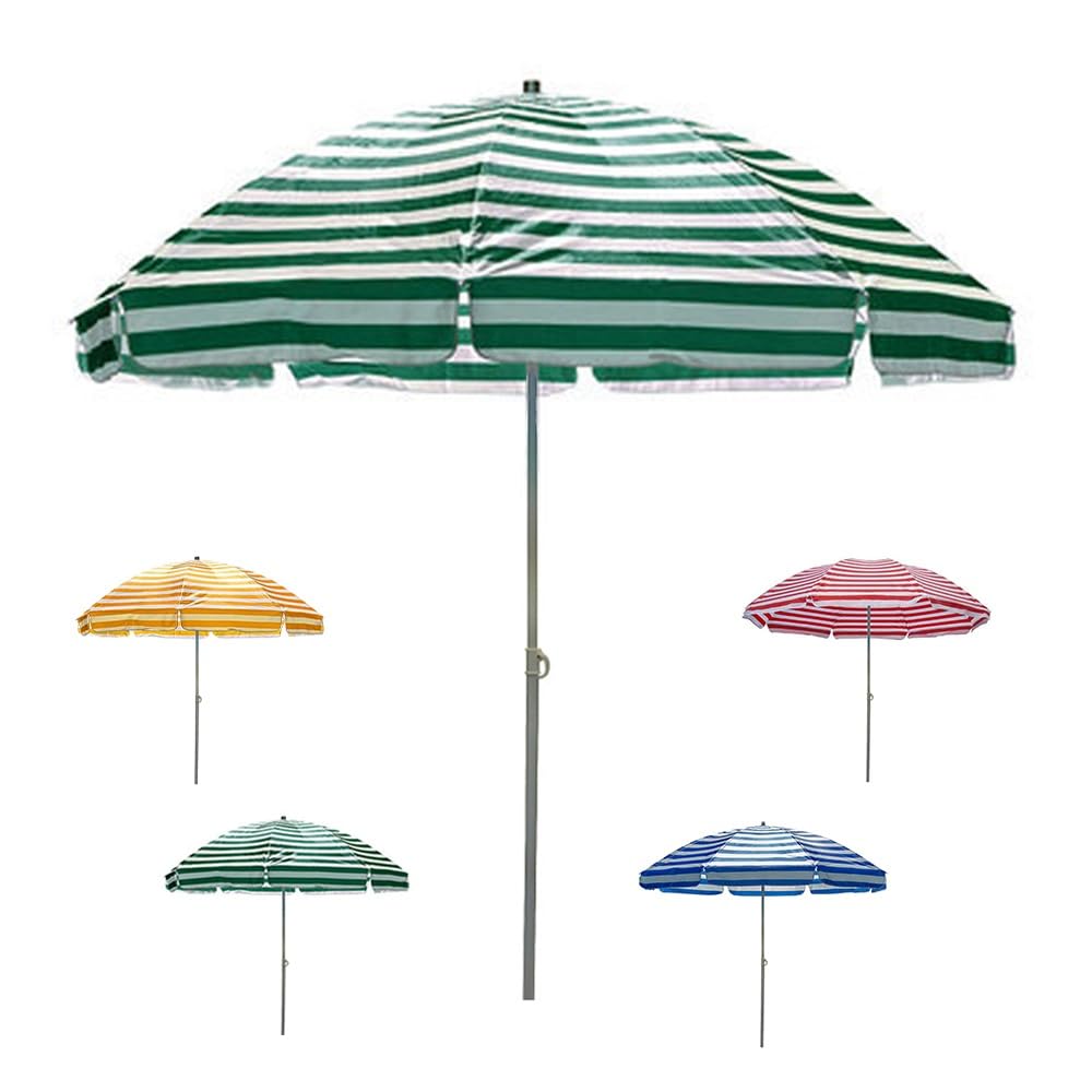 Duży Parasol Ogrodowy, 8,2 Stopy, Z Baldachimem W Paski, Przenośny Parasol Plażowy Z 8 Żebrami Do Ogrodu I Na Taras – Dostępne Uniwersalne Opcje 6,5 Stopy, 7,2 Stopy,Green-2.5m/8.2ft