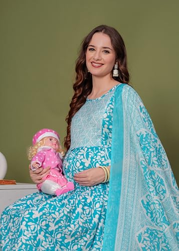 Image of SKY FAB Women Viscose Rayon Maternity and Feeding Dress Kurta with Dupatta with Zipper