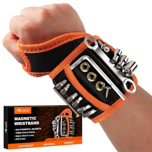 Allinside Magnetic Wristband for Tools, Tool Belt Wrist Band with 15 Powerful Magnets, Adjustable Wrist Magnetic Screw Holder, Gifts for Father, Mechanics, Woodworker, Handyman
