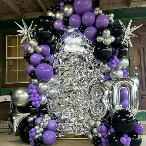 Image of Purple and Black Balloons, 60 Packs 12 Inch Dark Purple Light Purple Black Balloons with Metallic Silver Confetti Latex Balloons for Graduations Halloween Girls Women Birthday Wedding Party Decoration