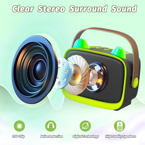 Image of Mini Karaoke Machine Toys Gifts,Kids Portable MP3 Player with 2 Wireless Microphone and LED,Christmas Birthday Gifts for Girls Boys 3 4 5 6 7 8+ Year Old (Green)