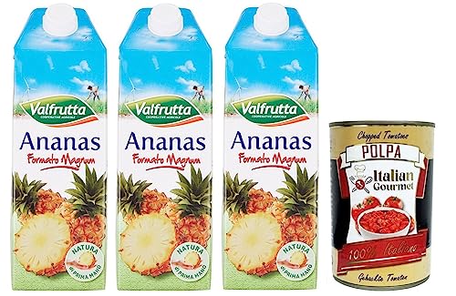 Valfrutta Succo Piña Refrescante sin alcohol, zumo de fruta con sabor a piña, paquete de tetra de 1500 ml + lata italiana Gourmet Polpa di Pomodoro de 400 g