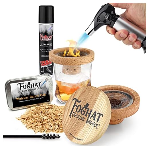THOUSAND OAKS BARREL Foghat Cocktail Smoking Kit - Bourbon Barrel Oak Fuel Wood Shavings & Smoking Torch & Butane | Infuse Cocktails, Whiskey, Cheese & Meats